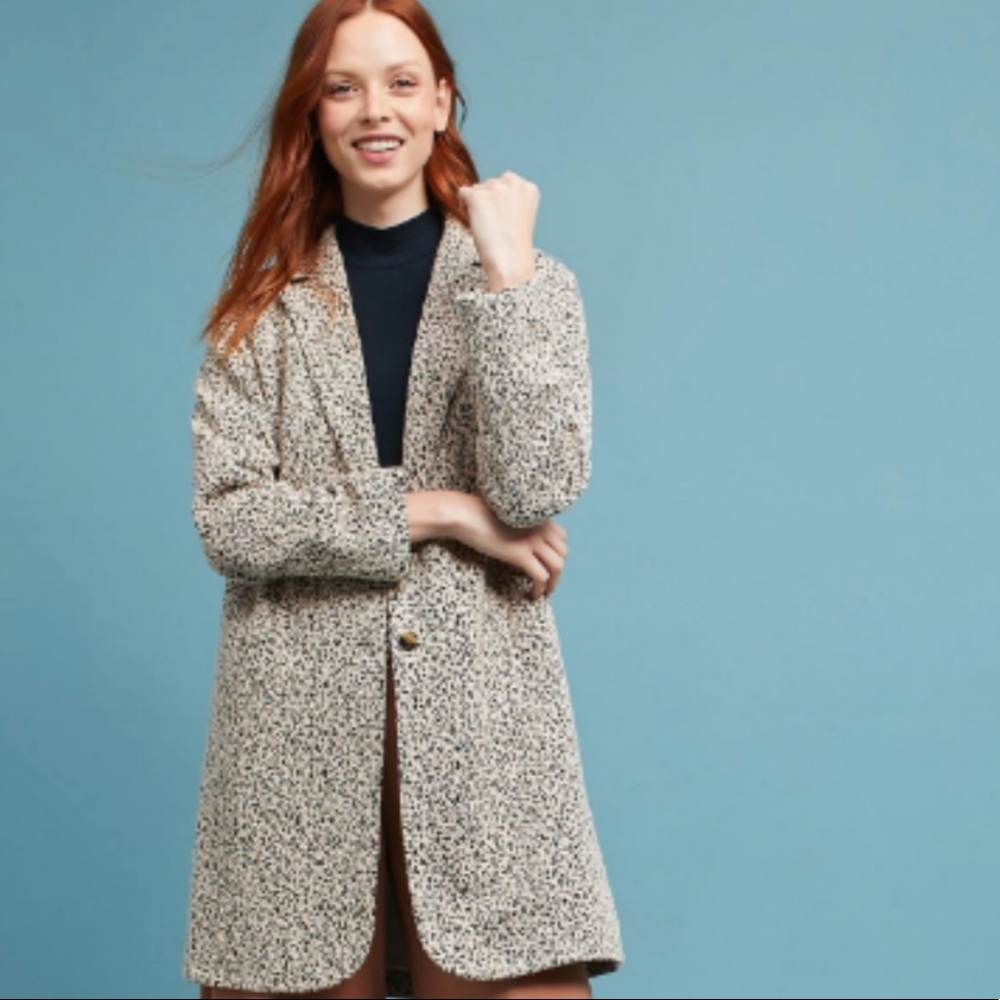 NWT Anthropologie Rowan Leopard Knit Long Blazer